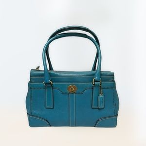Coach Hamptons Leather Blue Medium Carryall Tote Satchel